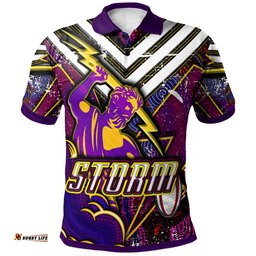 Amazing Aussie Melbourne Storm Custom Melbourne Storm And Thunder Aboriginal Inspired Style Of Dot Background Personalised Player And Number Polo Shirt