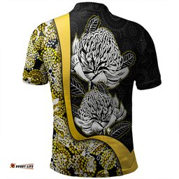 Amazing Aussie Australia Warratah Goanna Aboriginal Waratah Flowers With Yellow Lizards, Stones, Sand Dot Art Painting Inspired Polo Shirt