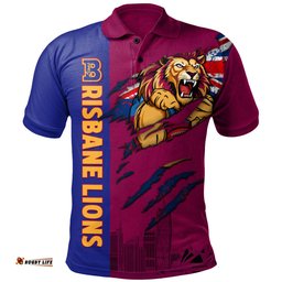 Amazing Aussie Brisbane Lions Burning Passion Of Power Scratch Style Polo Shirt