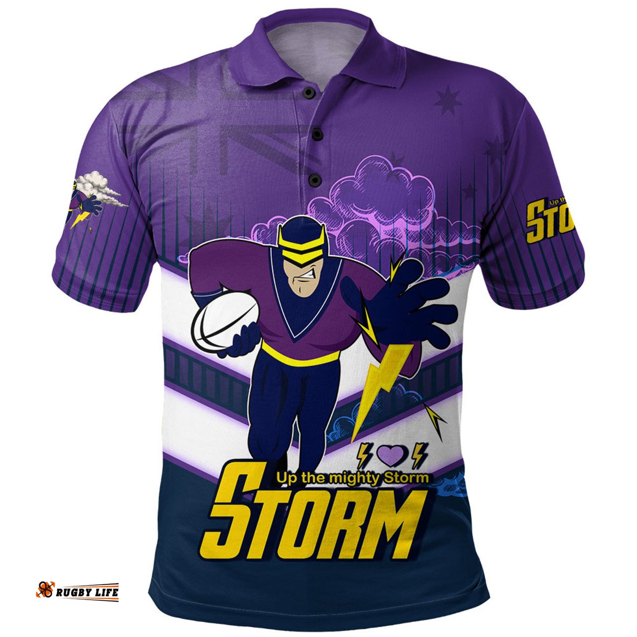 Amazing Aussie Melbourne Storm Melbourne Storm Mascot With Australia Flag Polo Shirt
