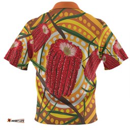 Amazing Aussie Australia Flowers Aboriginal Aboriginal Dot Painting With Red Banksia Flower Polo Shirt