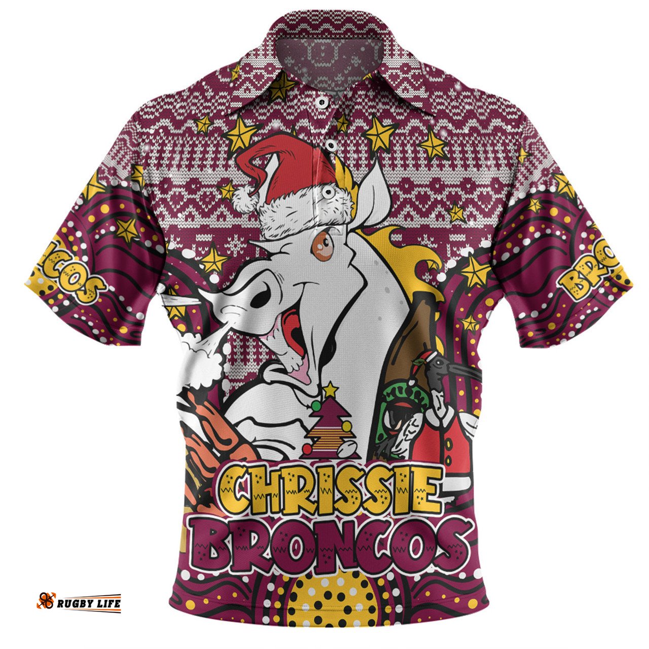 Amazing Aussie Brisbane Broncos Christmas Custom Christmas Knit Patterns Vintage Jersey Ugly Polo Shirt