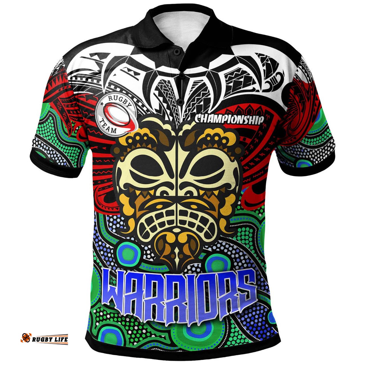 Amazing Aussie New Zealand Warriors Custom Maori Mask New Zealand Warriors with Polynesian Pattern Player And Number Polo Shirt