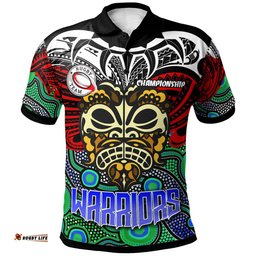 Amazing Aussie New Zealand Warriors Custom Maori Mask New Zealand Warriors with Polynesian Pattern Player And Number Polo Shirt