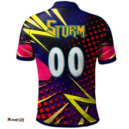 Amazing Aussie Melbourne Storm Custom Melbourne Storm And Thunder Grand Final Style Of Dot Background Personalised Player And Number Polo Shirt
