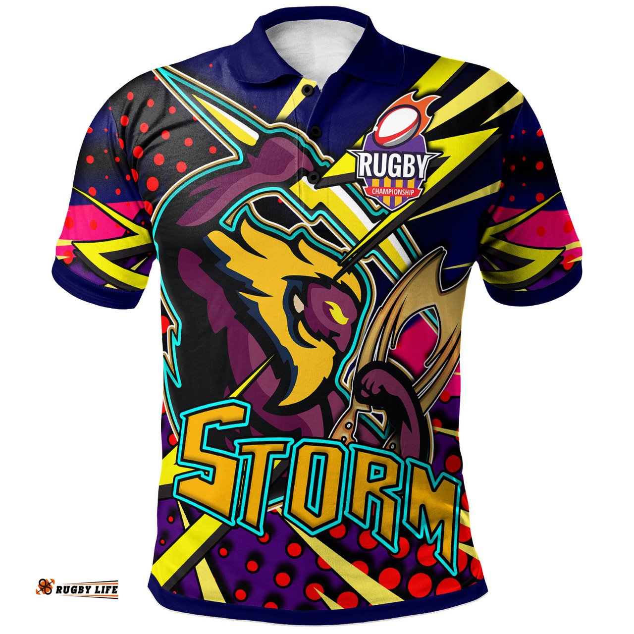 Amazing Aussie Melbourne Storm Custom Melbourne Storm And Thunder Grand Final Style Of Dot Background Personalised Player And Number Polo Shirt
