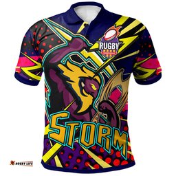 Amazing Aussie Melbourne Storm Custom Melbourne Storm And Thunder Grand Final Style Of Dot Background Personalised Player And Number Polo Shirt