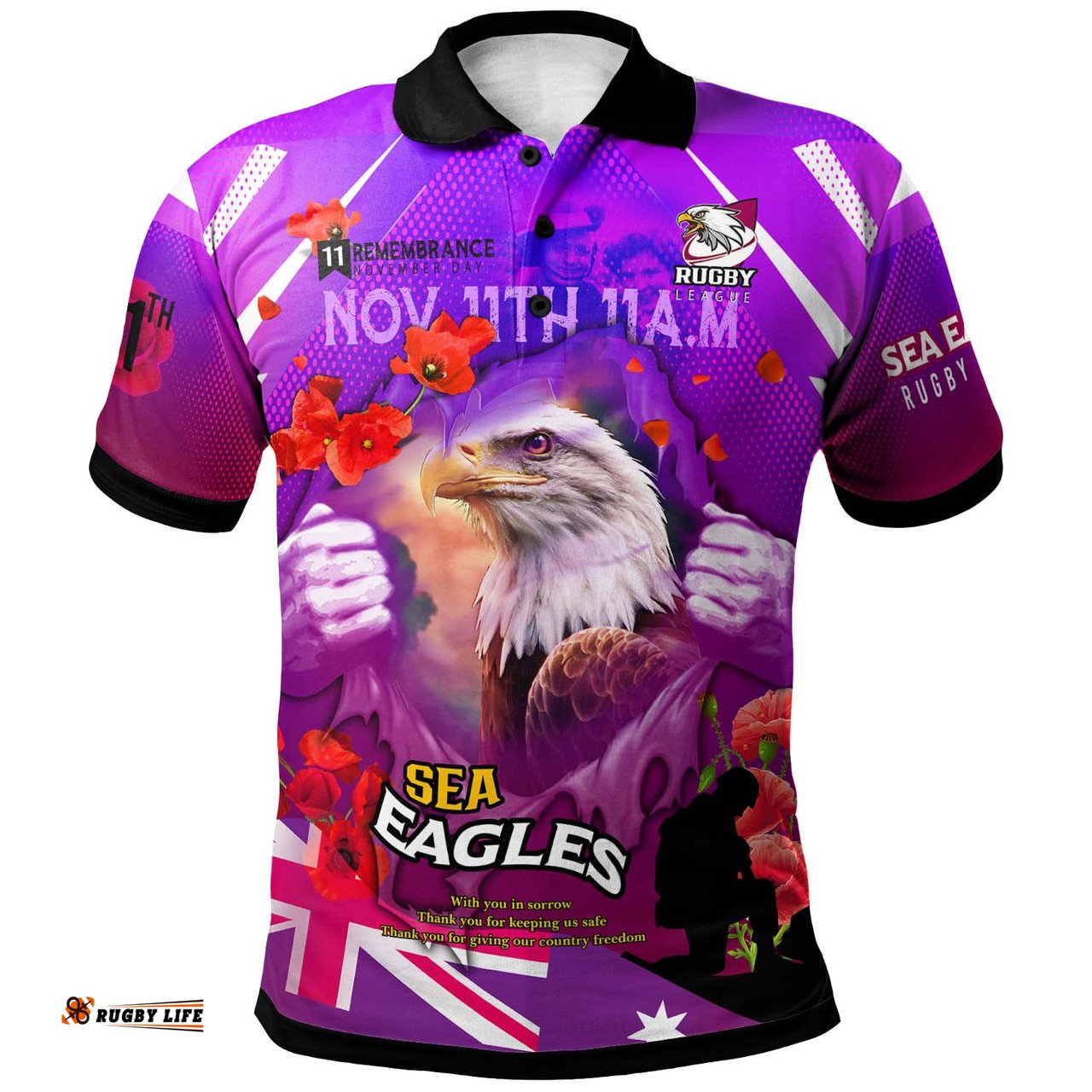Amazing Aussie Australia Sea Eagles Custom Australia Sea Eagles Remembrance Day Lest We Forget Poppies Polo Shirt