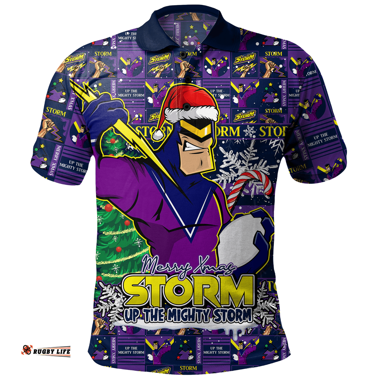 Amazing Aussie Melbourne Storm Merry Ugly Christmas Comic Style Polo Shirt