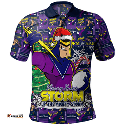 Amazing Aussie Melbourne Storm Merry Ugly Christmas Comic Style Polo Shirt