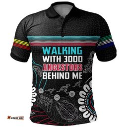 Amazing Aussie Australia Aboriginal Walking with 3000 Ancestors Behind Me Black Polo Shirt