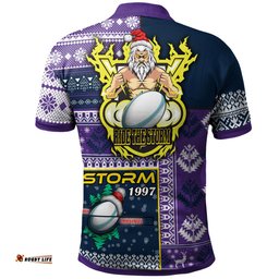 Amazing Aussie Melbourne Storm Custom Christmas Snowflakes Melbourne Storm Mascot Polo Shirt
