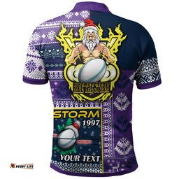 Amazing Aussie Melbourne Storm Custom Christmas Snowflakes Melbourne Storm Mascot Polo Shirt