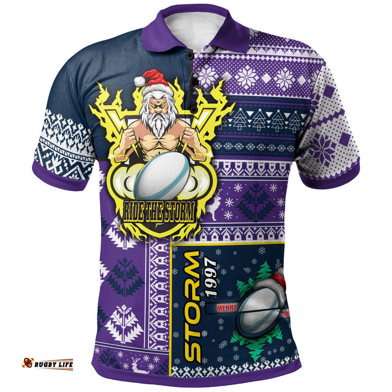 Amazing Aussie Melbourne Storm Custom Christmas Snowflakes Melbourne Storm Mascot Polo Shirt