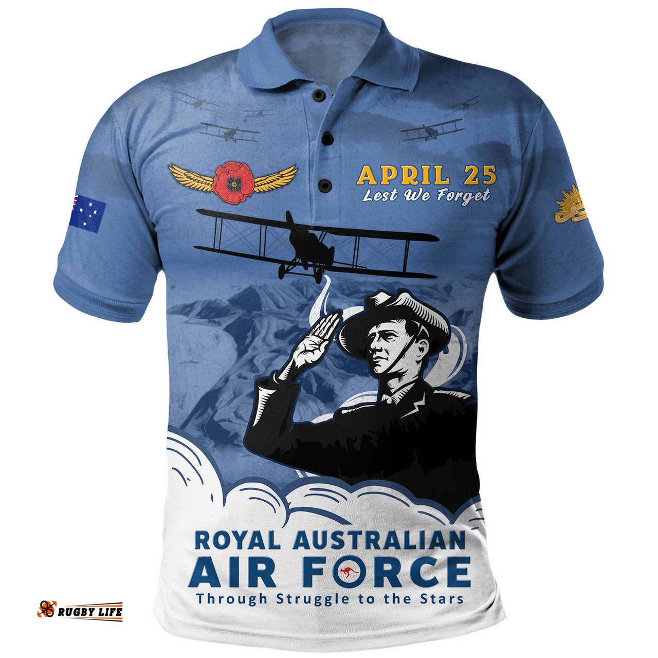 Amazing Aussie Australia Anzac Day Royal Australian Air Force Gallipoli Skies Polo Shirt
