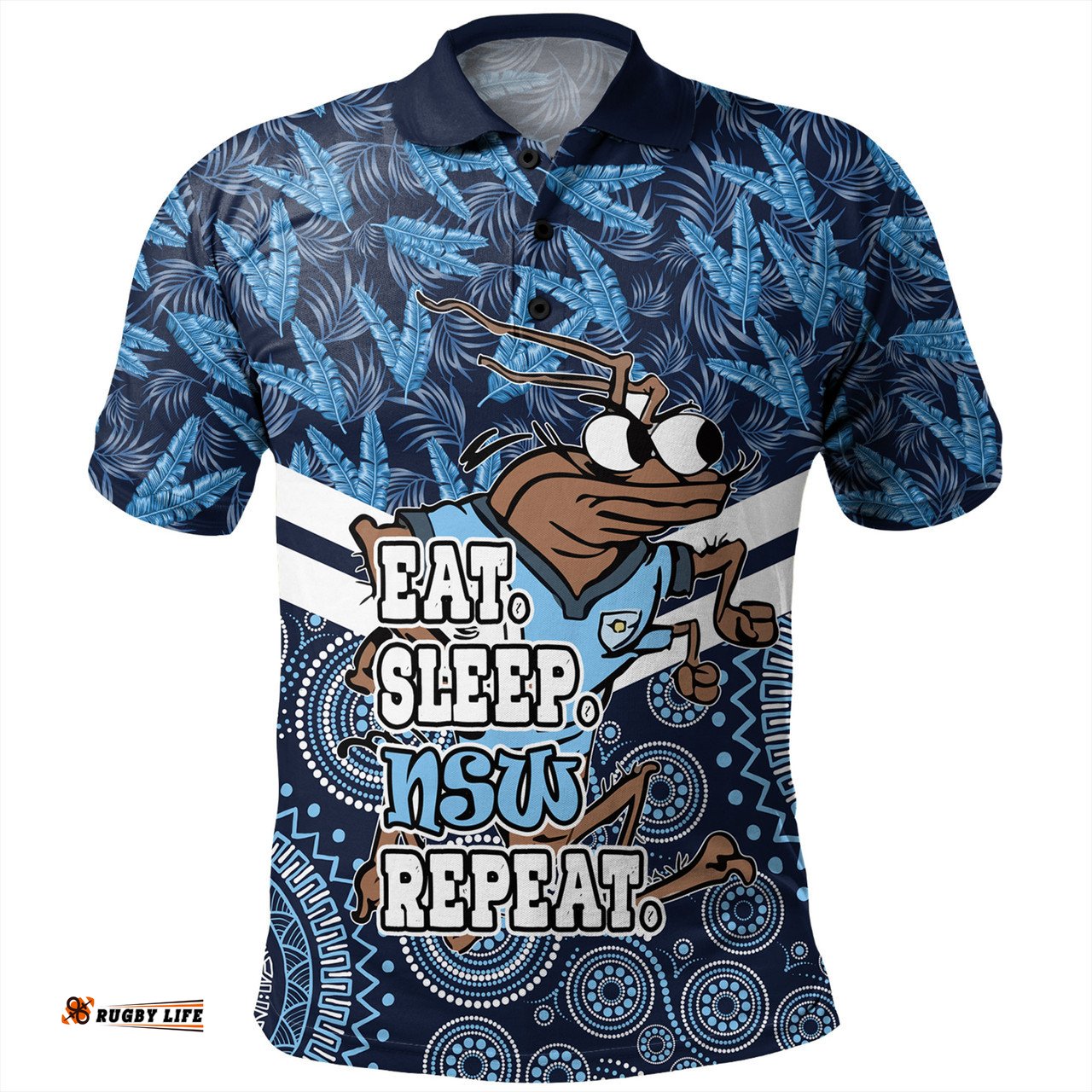 Amazing Aussie Cockroach Sport Tropical Patterns And Dot Painting Eat Sleep Repeat Polo Shirt