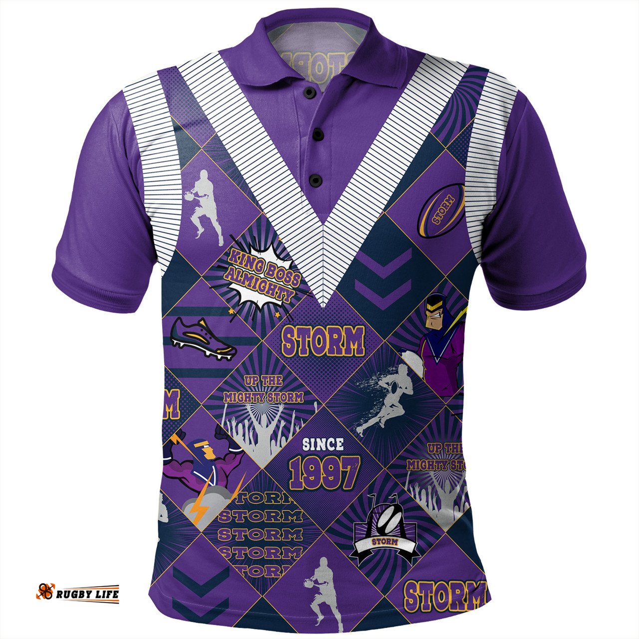 Amazing Aussie Melbourne Storm Argyle Patterns Style Tough Fan Rugby For Life Polo Shirt