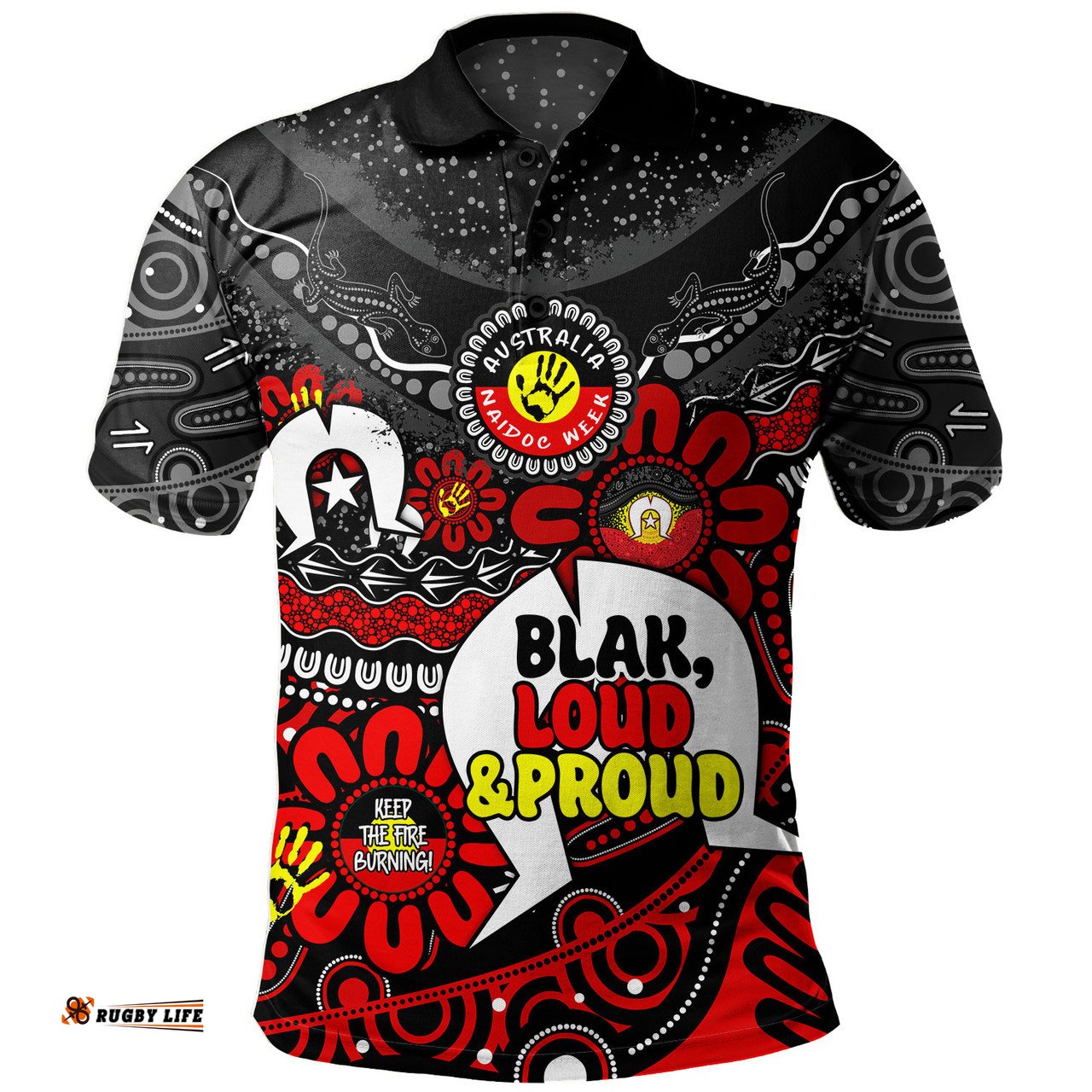 Amazing Aussie Australia Naidoc Week Torres Strait Symbol With Aboriginal Pattern Inspired Black Polo Shirt