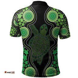 Amazing Aussie Australia Aboriginal Art Green Turtle Inspired Polo Shirt