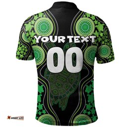 Amazing Aussie Australia Aboriginal Art Green Turtle Inspired Polo Shirt