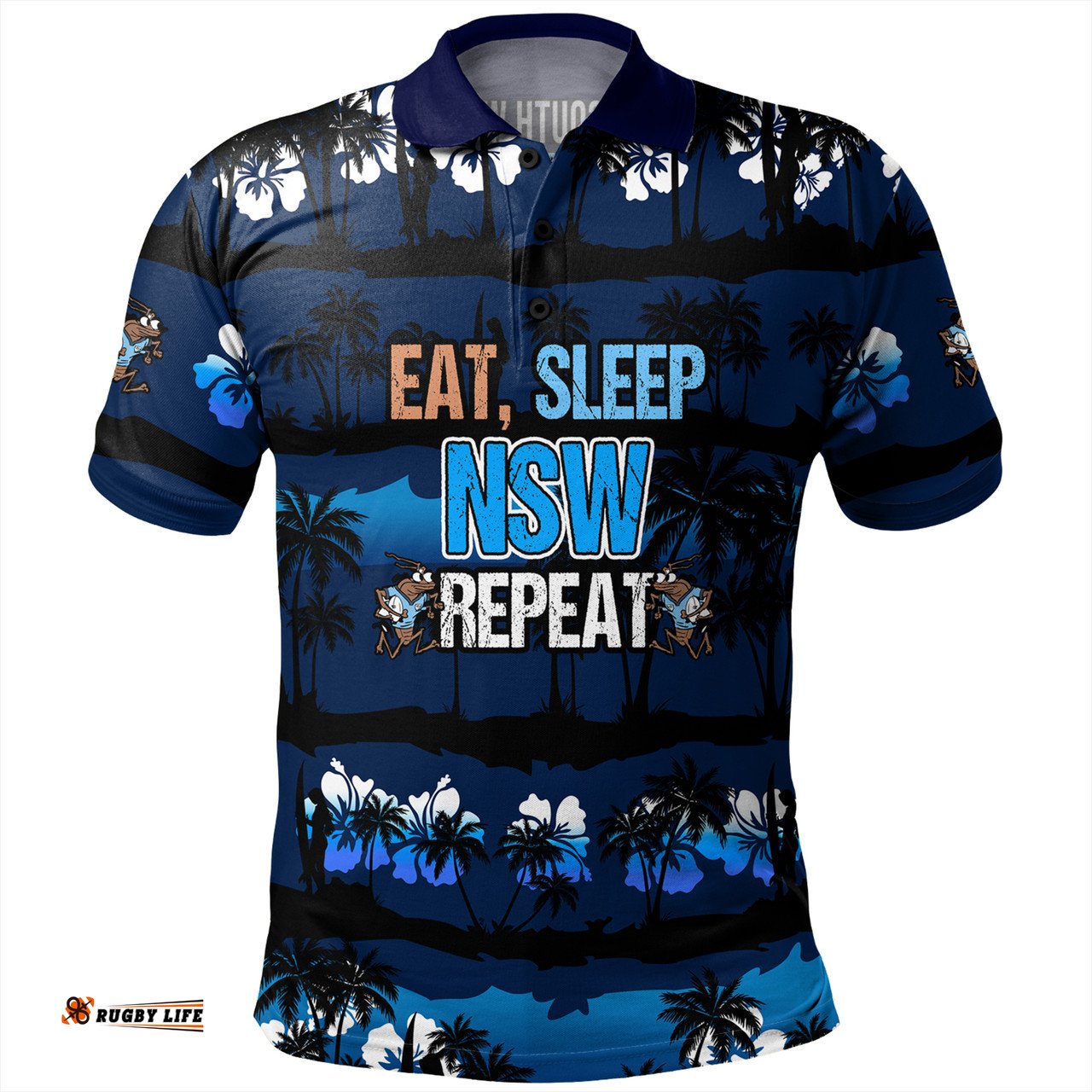 Amazing Aussie Cockroach Sport Eat Sleep Repeat With Tropical Patterns Polo Shirt