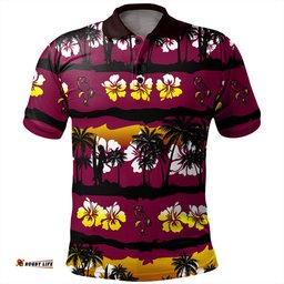 Amazing Aussie Brisbane Broncos Tropical Hibiscus and Coconut Trees Polo Shirt