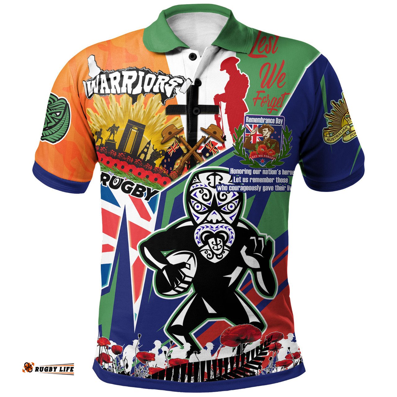 Amazing Aussie New Zealand Warriors Custom Remembrance New Zealand Warriors Anzac Quote With Poppy And Rosemary Polo Shirt