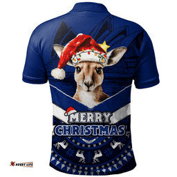 Amazing Aussie Australia Holiday Kangaroo Merry Christmas Blue Polo Shirt