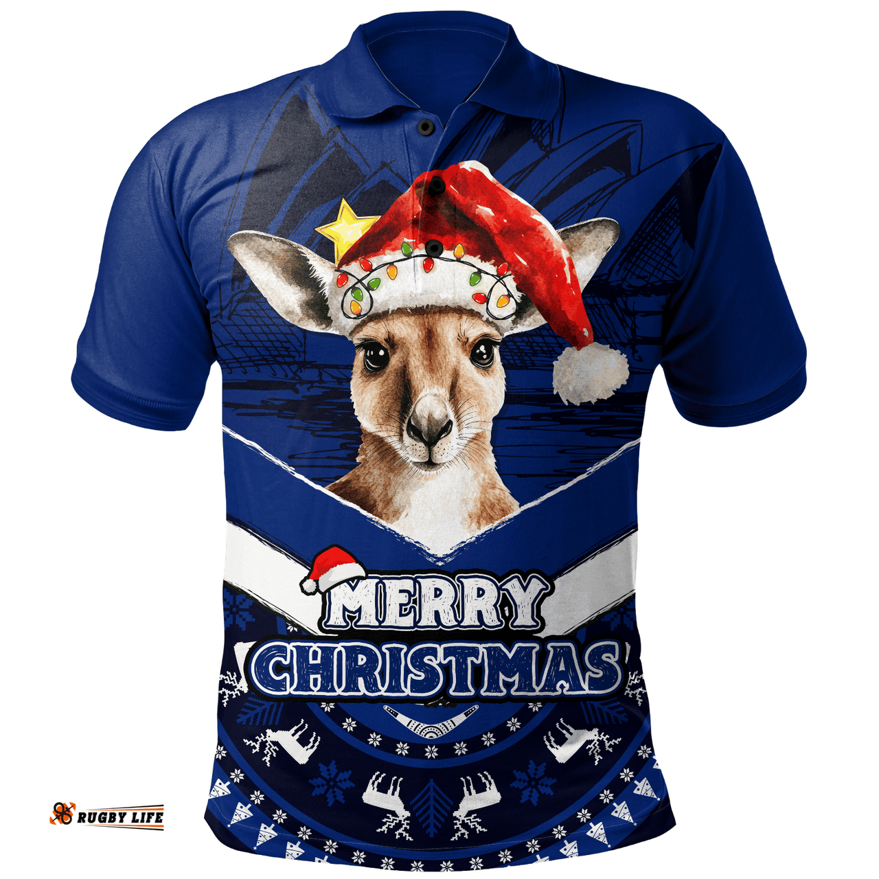 Amazing Aussie Australia Holiday Kangaroo Merry Christmas Blue Polo Shirt
