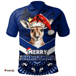 Amazing Aussie Australia Holiday Kangaroo Merry Christmas Blue Polo Shirt