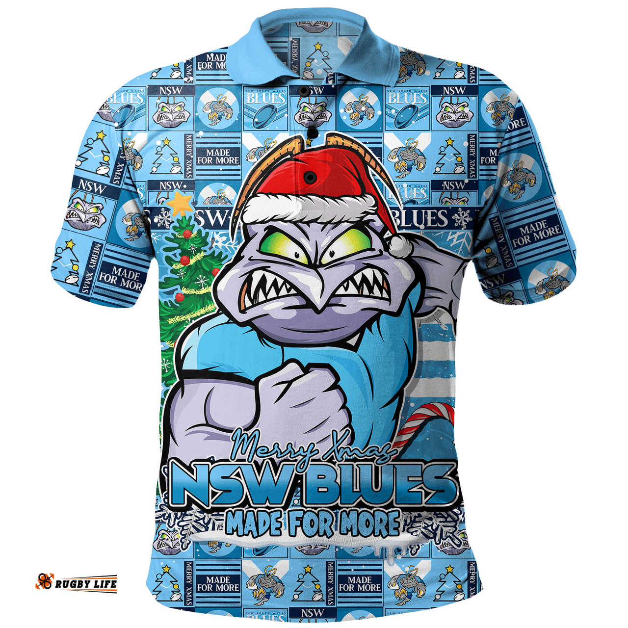 Amazing Aussie New South Wales Blues Merry Ugly Christmas Comic Style Polo Shirt