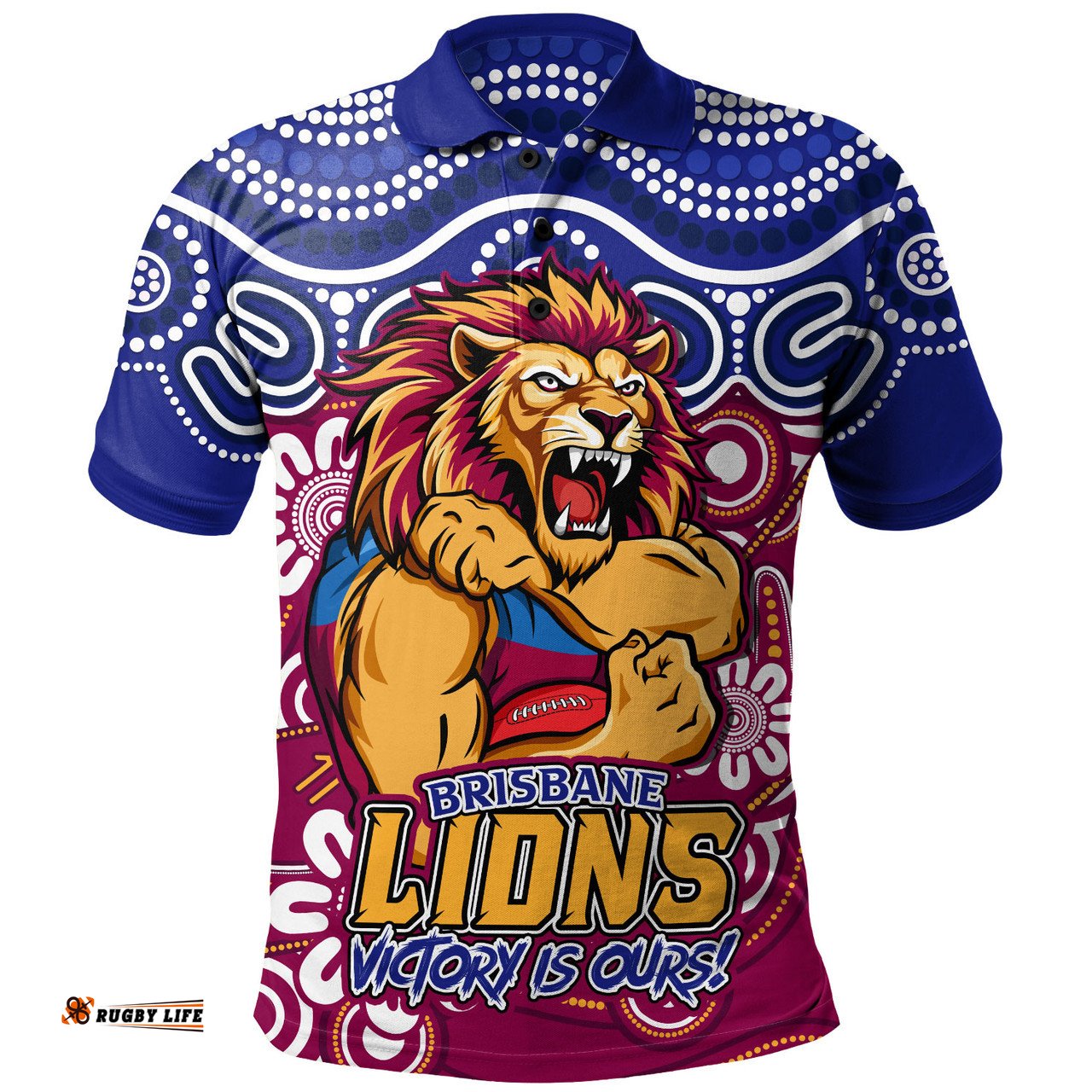 Amazing Aussie Brisbane Lions Aboriginal Inspired Tough Fan Football For Life Polo Shirt