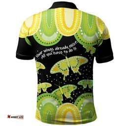 Amazing Aussie Australia Aboriginal Green Butterflies Art Inspired Polo Shirt