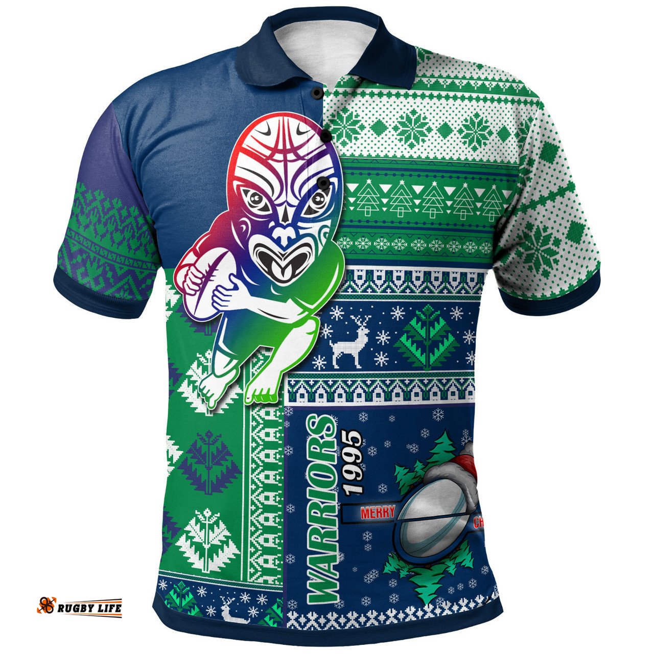 Amazing Aussie New Zealand Warriors Custom Christmas Snowflakes New Zealand Warriors Mascot Polo Shirt