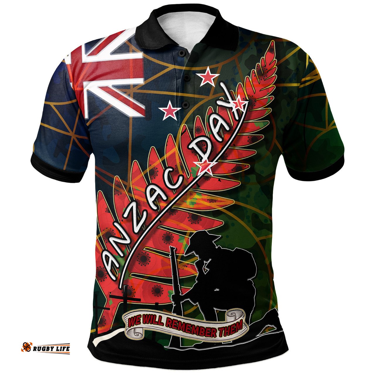 Amazing Aussie New Zealand Anzac Day Anzac Day "We Will Remember Them" Camouflage Curve Patterns Polo Shirt