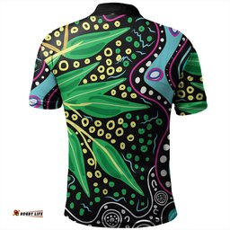 Amazing Aussie Australia Wattle Leaves Aboriginal Dot Art And Wattle Leaves Polo Shirt