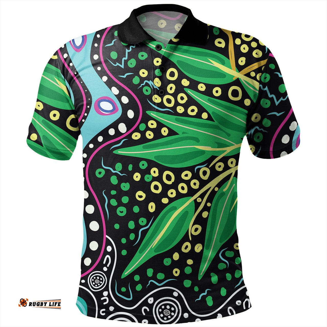Amazing Aussie Australia Wattle Leaves Aboriginal Dot Art And Wattle Leaves Polo Shirt