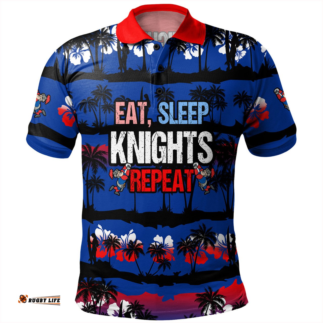 Amazing Aussie Newcastle Knights Sport Eat Sleep Repeat With Tropical Patterns Polo Shirt