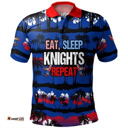 Amazing Aussie Newcastle Knights Sport Eat Sleep Repeat With Tropical Patterns Polo Shirt
