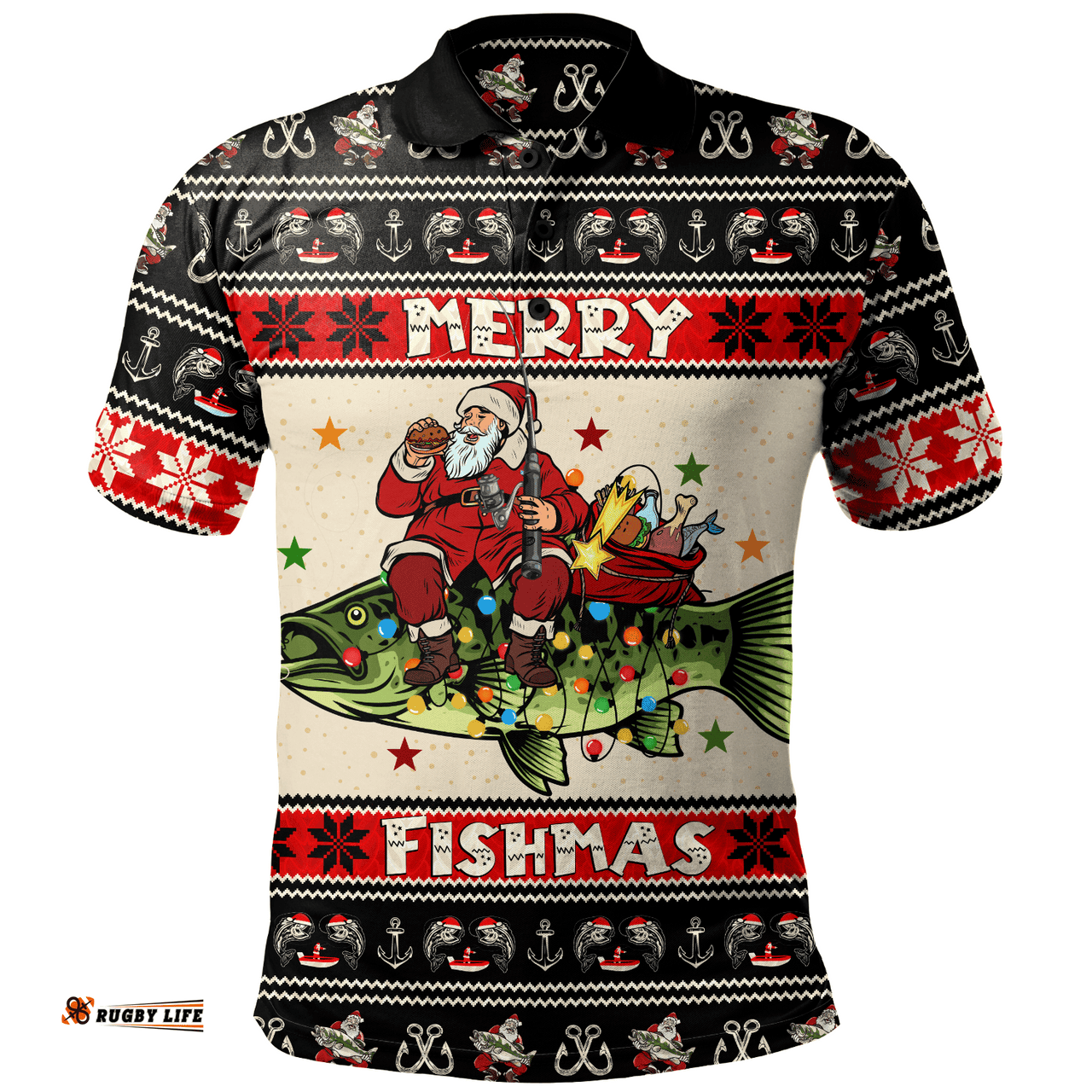 Amazing Aussie Australia Fishing Santa Ugly Christmas Polo Shirt