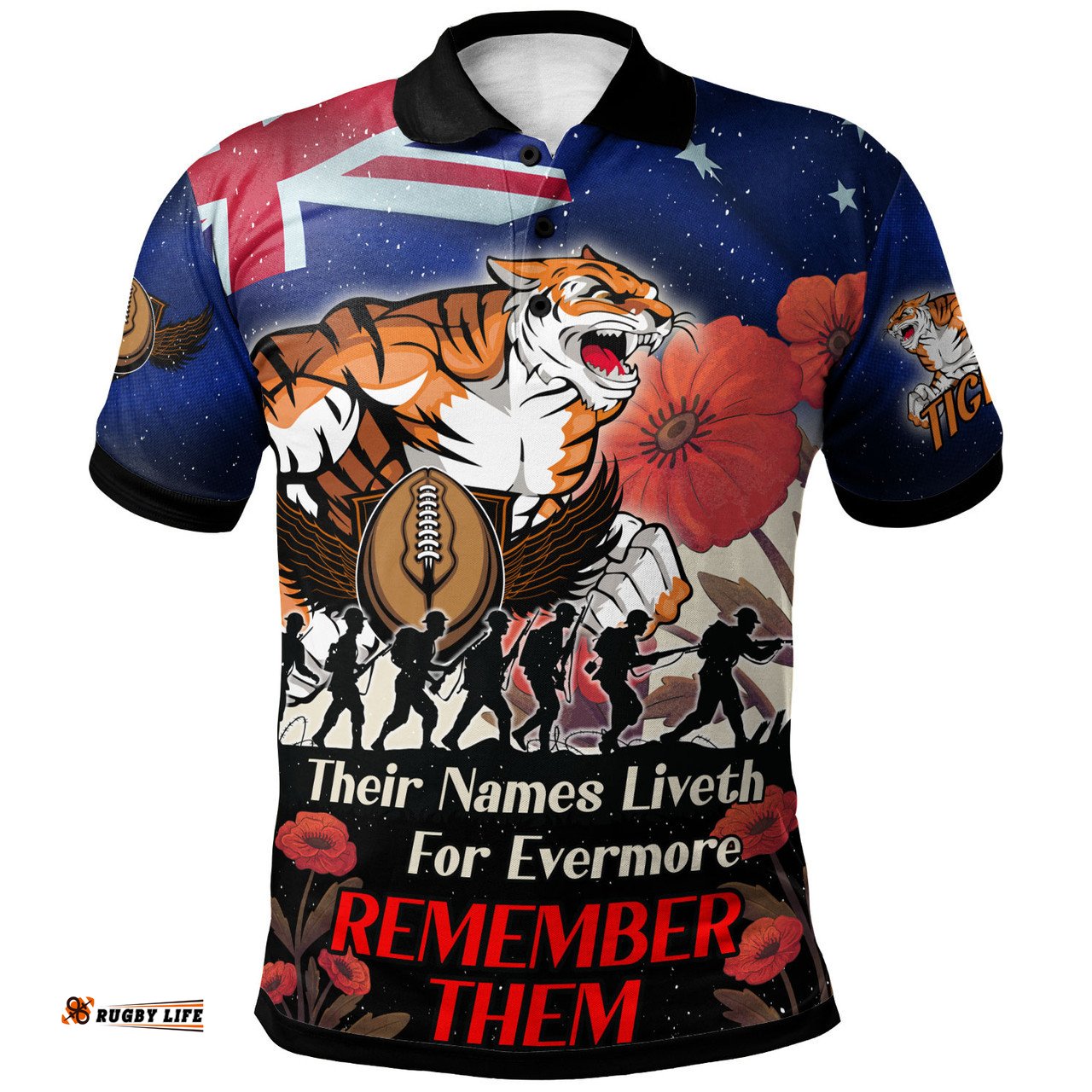 Amazing Aussie Wests Tigers Custom Remember Them Red Poppy Flowers Polo Shirt