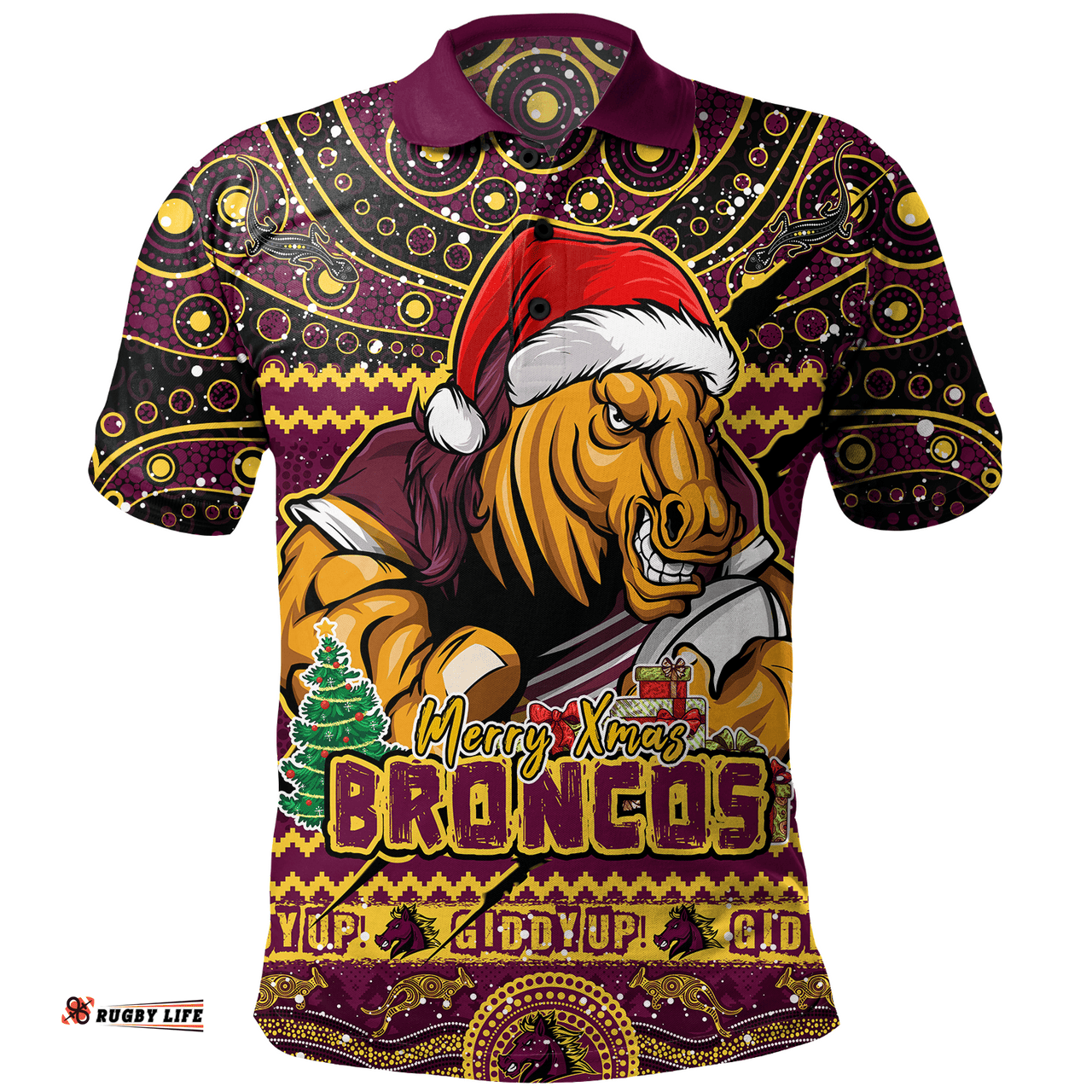Amazing Aussie Brisbane Broncos Aboriginal Xmas Special Ugly Christmas Style Polo Shirt