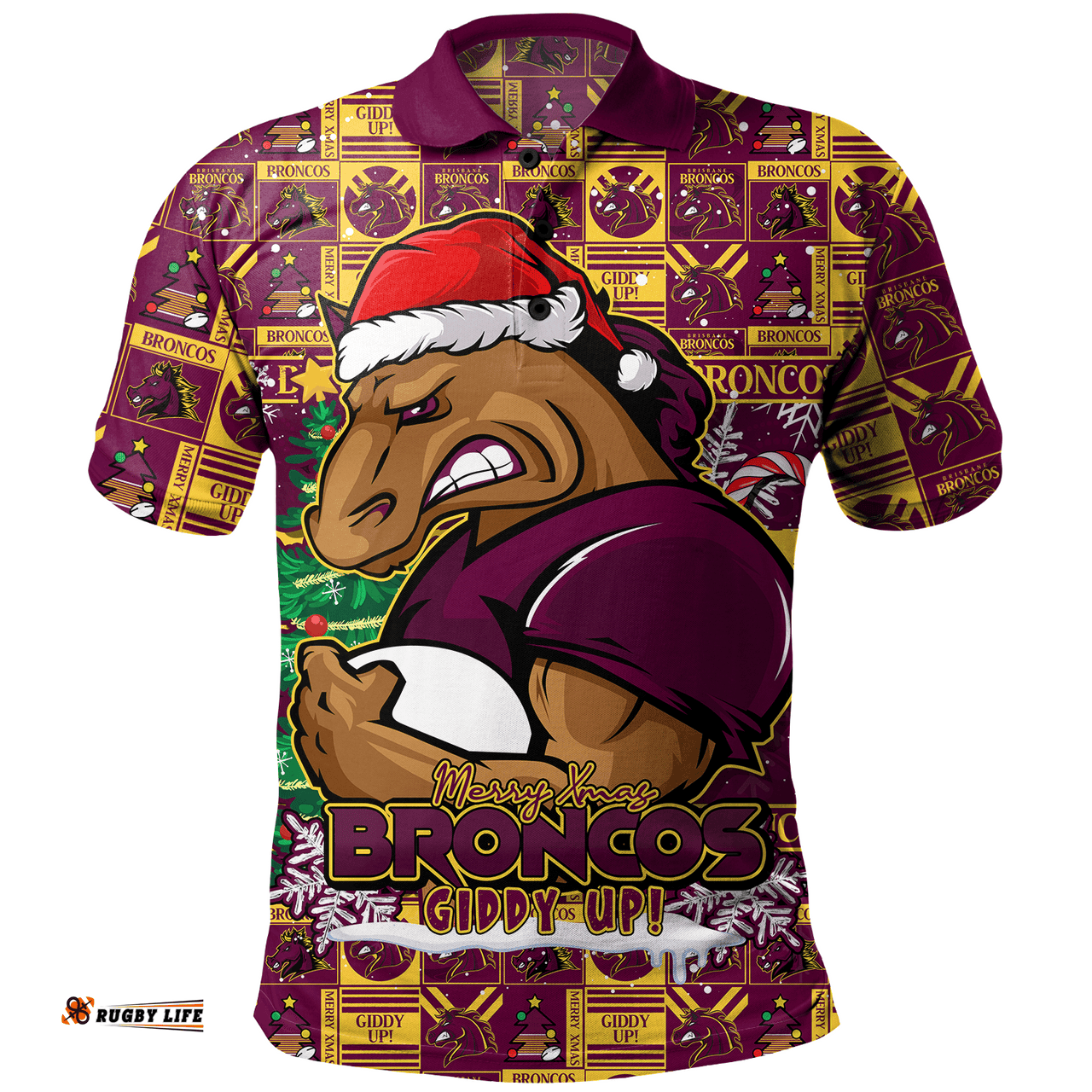 Amazing Aussie Brisbane Broncos Merry Ugly Christmas Comic Style Polo Shirt