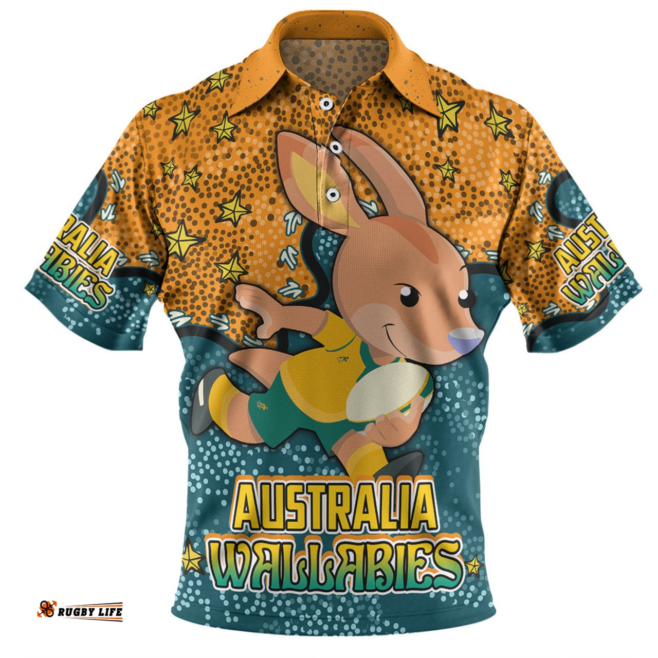 Amazing Aussie Australia Wallabies Custom Team With Dot And Star Patterns For Tough Fan Polo Shirt