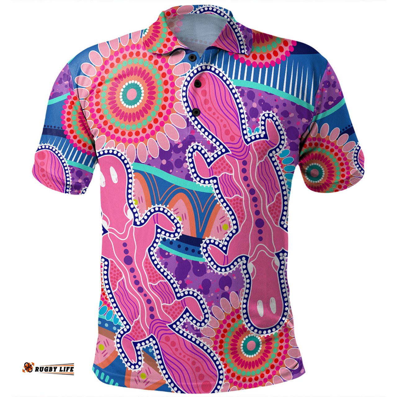 Amazing Aussie Australia Platypus Aboriginal Pink Platypus With Aboriginal Art Dot Painting Patterns Inspired Polo Shirt