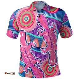 Amazing Aussie Australia Platypus Aboriginal Pink Platypus With Aboriginal Art Dot Painting Patterns Inspired Polo Shirt