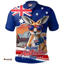 Amazing Aussie Australia Happy Australia Day Kangaroo With Sydney Opera House At Sunset Polo Shirt