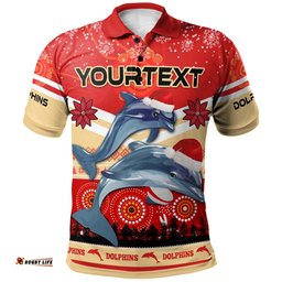 Amazing Aussie Redcliffe Dolphins Christmas Custom Redcliffe Dolphins Christmas with Ugly Pattern and Aboriginal Inspired Polo Shirt