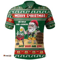 Amazing Aussie Australia Merry Christmas, Grilling Santa With Barbecue And Beer Polo Shirt