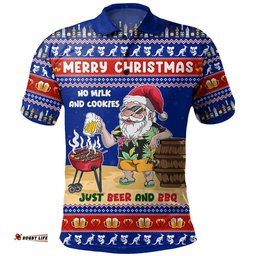 Amazing Aussie Australia Merry Christmas, Grilling Santa With Barbecue And Beer Polo Shirt